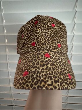 Zara Leopard Print Cap with Red Heart Accents